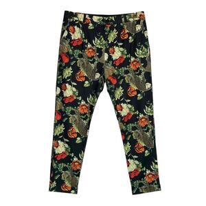 RNT 23 black red floral jungle print pleated cuffed cropped pants size Large